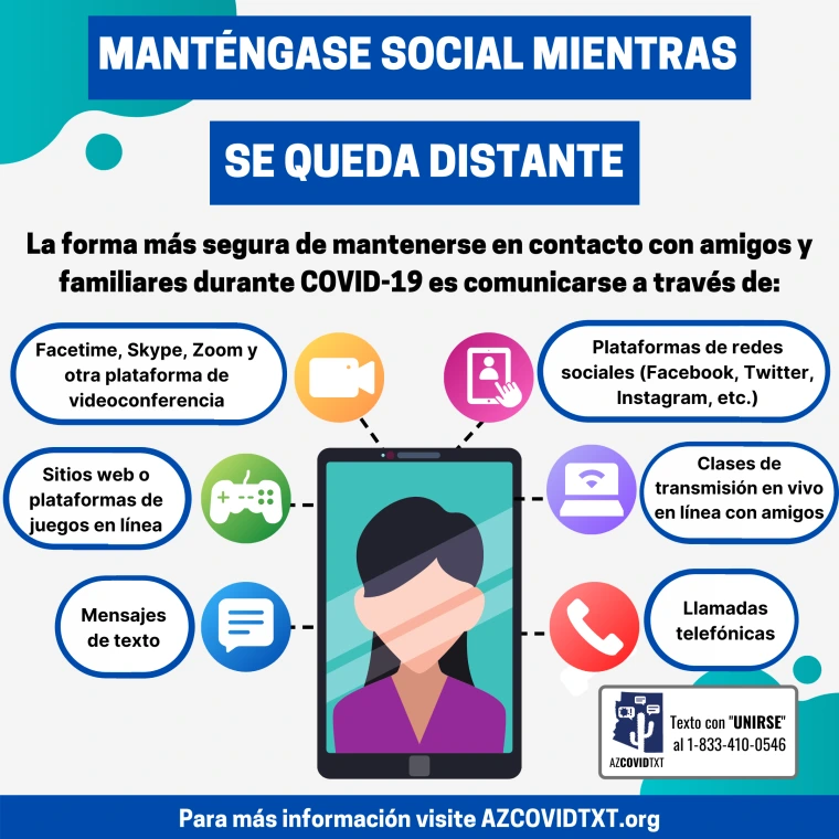 Spanish Graphic of Staying Social While Staying Distant: Communicate