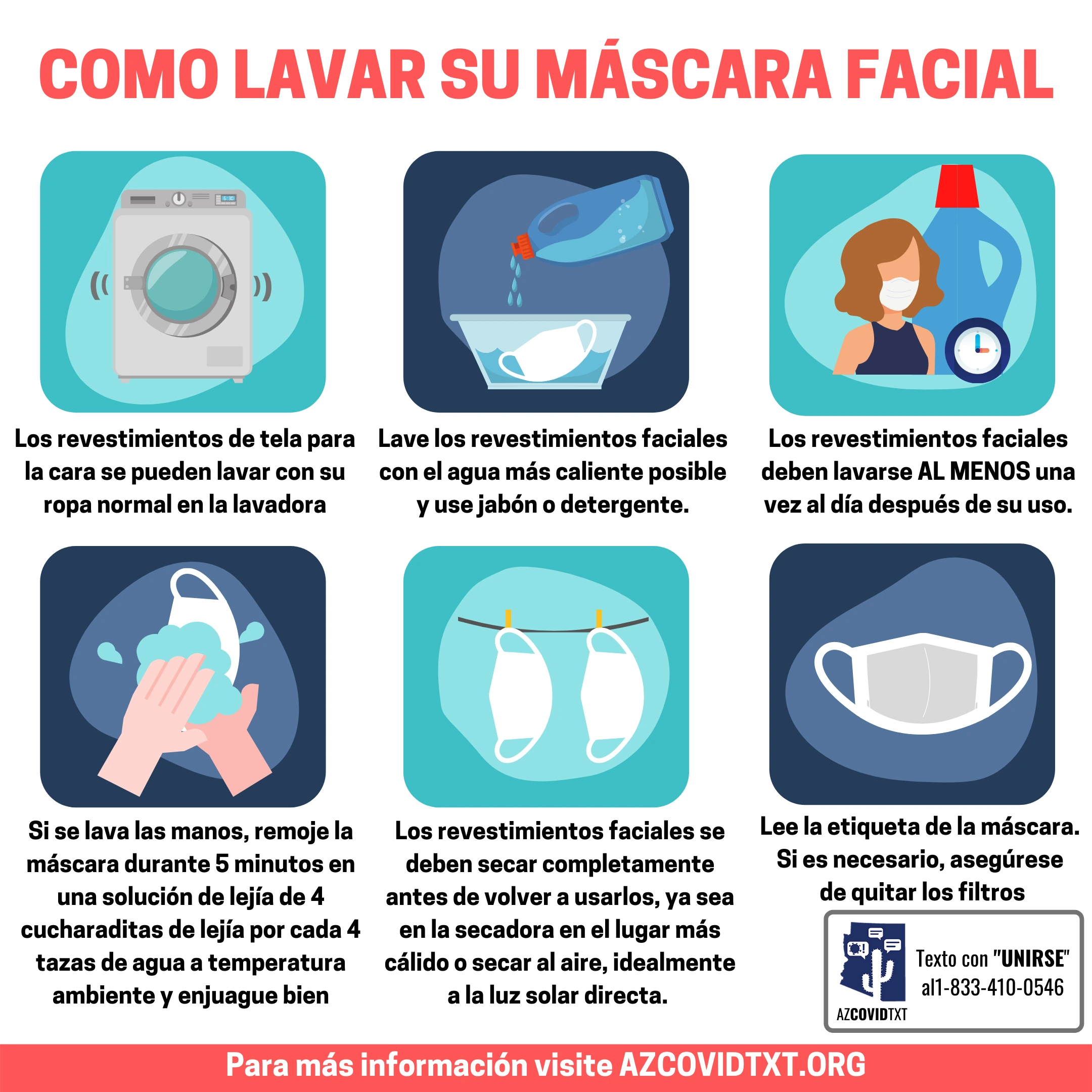 Spanish Graphic of How to Wash Your Face Mask